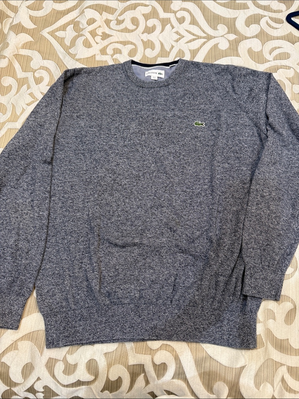 Lacoste Men's Heather Gray Crewneck Sweater with Green Crocodile Logo